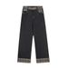 Patchwork Plaid Rolled Hem Denim Straight American Cleanfit Trendy Personality Loose Casual Long Pants For Men_mkmklike.com
