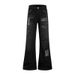 Unisex Black Distressed Studded Flared Jeans Slimming Design High Street Style Loose Fit Versatile Long Pants_mkmklike.com