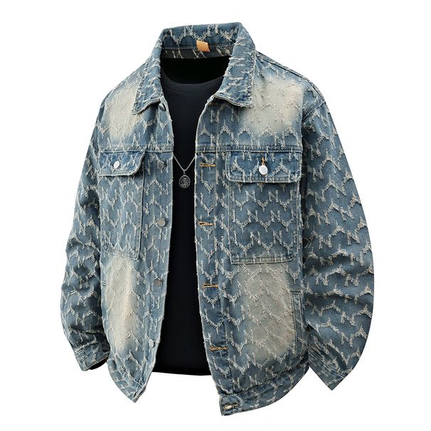 Autumn New Denim Jacket Men's Loose Casual Trendy Thick Top Versatile Comfortable Foreign Trade Jacquard Jacket_mkmklike.com