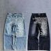 Men's Clothing Retro Hip Hop Wide Letter Men's Hip-Hop Streetwear Jeans – 3D Print Lettering & Vintage Washed Look (Loose Fit, Button Fly)_mkmklike.com