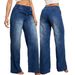 Women's Clothing Stretch Denim Pants With Drawstring Waist – Mid-Rise, Straight Leg, Fleece-Lined & Comfort Fit – Dark Blue (S-XXL)_mkmklike.com