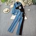 Women's Clothing Designer Lapel Patchwork Denim Shirt Long Sleeved Top Suit For Women High Waist Slim Color Matching Wide Leg Pants Two Piece Suit_mkmklike.com