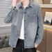 Men's Denim Collar For Spring Autumn, Teenage Student Shirt, Loose And Thin, Trendy Long Sleeved Shirt Jacket_mkmklike.com