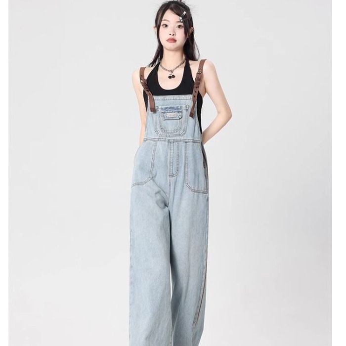 New Denim Overalls For Women, American Style Spicy Girls, Loose And Slimming, Versatile Straight Wide Leg Workwear_mkmklike.com