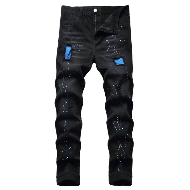 Jeans From Europe And America, New Cross-Border Elastic Black Pants, Slim Fit Ripped Men's Jeans, Unique Trendy Pants_mkmklike.com