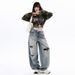 Women's High-Waisted Slimming Ripped Wide Leg Jeans Loose Fitting Floor Length Pants American Style Denim_mkmklike.com