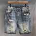 Hong Kong Version High-end Cotton Texture Vintage Washed Ripped Denim For Men, Summer Thin Straight-leg Knee-length_mkmklike.com