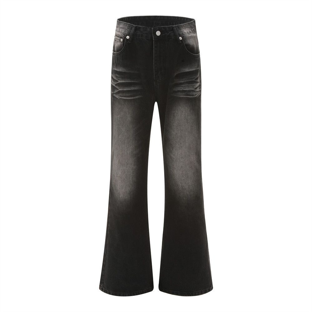 American Flared Jeans Hippie Trendy Vibe Style Niche Casual Men's Washed And Distressed Long Pants_mkmklike.com