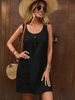 Women's Clothing new fashion U neck solid color sleeveless purse buckle cotton mid length dress_mkmklike.com