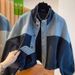 Women's European Style Denim Patchwork Stand Collar Jacket Loose Casual Short Spring Autumn 2025 New Petite Size_mkmklike.com