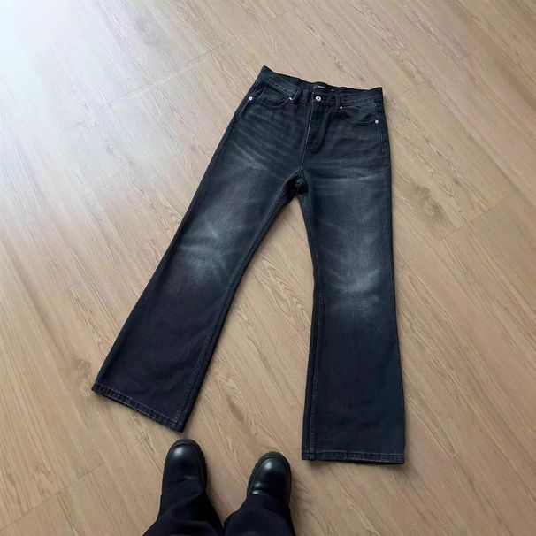 Cleanfit Vintage-Inspired Distressed Denim Jeans - Slim Straight Leg Washed Black Jeans For Men & Women, Retro Styling With Slight Flare (S/M/L/XL)_mkmklike.com