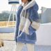 Women's Clothing autumn and winter warm plush patchwork zipper pocket hooded loose coat _mkmklike.com