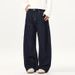 Men's Clothing Cocoon Shaped Wide Leg Raw Denim Jeans, Unisex Patchwork Design, Niche Straight Leg Pants_mkmklike.com