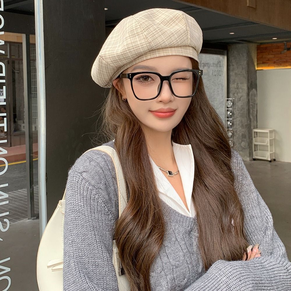 Hot Sale Solid Color Beret Casual Painter Korean Style Newsboy Artist Hat Cloth Lattice Octagonal Cap Ladies_mkmklike.com