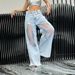 Women's Clothing Street Style Low Waist Ripped Mesh Stitching Jeans Summer Fashion Trend Wide Leg Denim Trousers_mkmklike.com