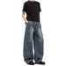 Japanese Retro Washed Denim Jeans For Men & Women - Loose Straight Leg Trousers With Deconstructed Wide Cuff & Pleated Design_mkmklike.com