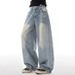 Women's Blue Wide Leg Jeans Loose Straight Leg Pants Versatile Embroidered Plus Size Regular Thickness Autumn Winter Style_mkmklike.com