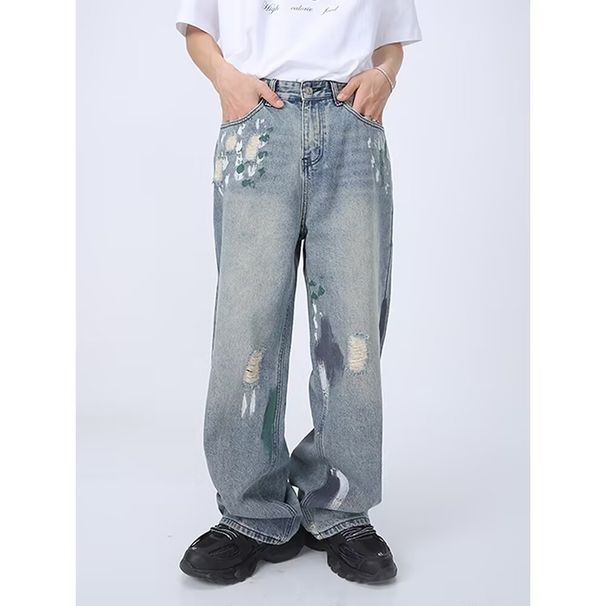 Voguo Relay Distressed Jeans For Men & Women – Slimming Loose Straight Leg Baggy Pants With Ripped Details & Streetwear Style_mkmklike.com
