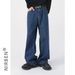 Nirben Denim | Basic Walking Volume, Ten Colors Can Be Selected, Loose Semi-elastic Waist Loose Straight Denim Trousers_mkmklike.com