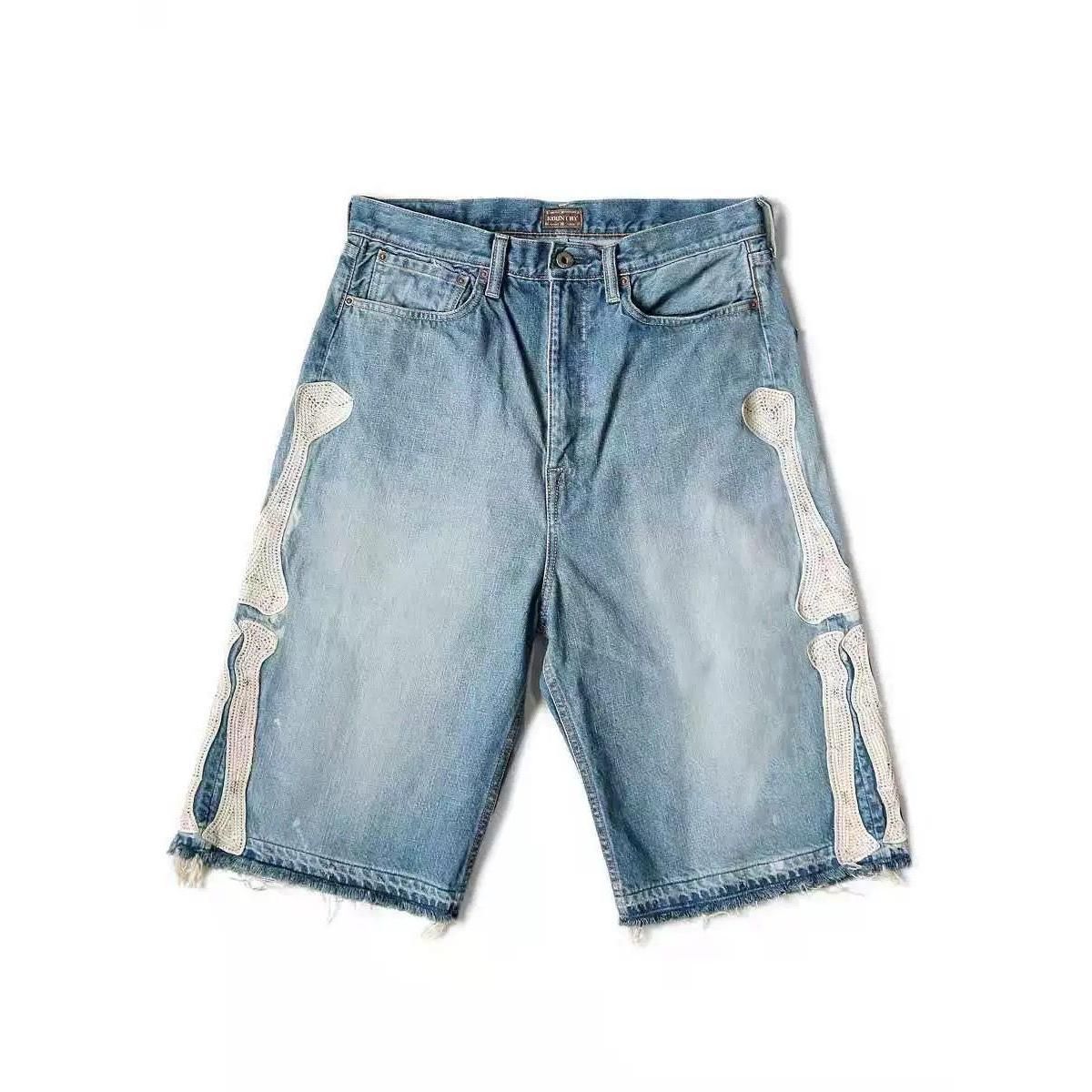 Men's Clothing Summer Loose Casual Embroidery Bone Distressed Washed Denim Shorts For Women Style Trendy For Formal & Casual_mkmklike.com
