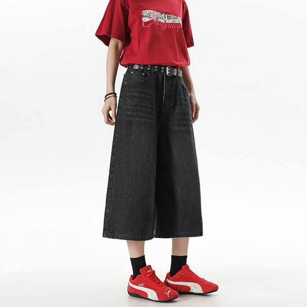 American Retro Washed Cropped Jeans For Men, Summer Casual Versatile Sporty Loose Wide-leg Straight Shorts_mkmklike.com