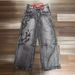 American Retro Old Washed Hip Hop Loose Wide Leg Jeans Trendy Cool Jeans_mkmklike.com