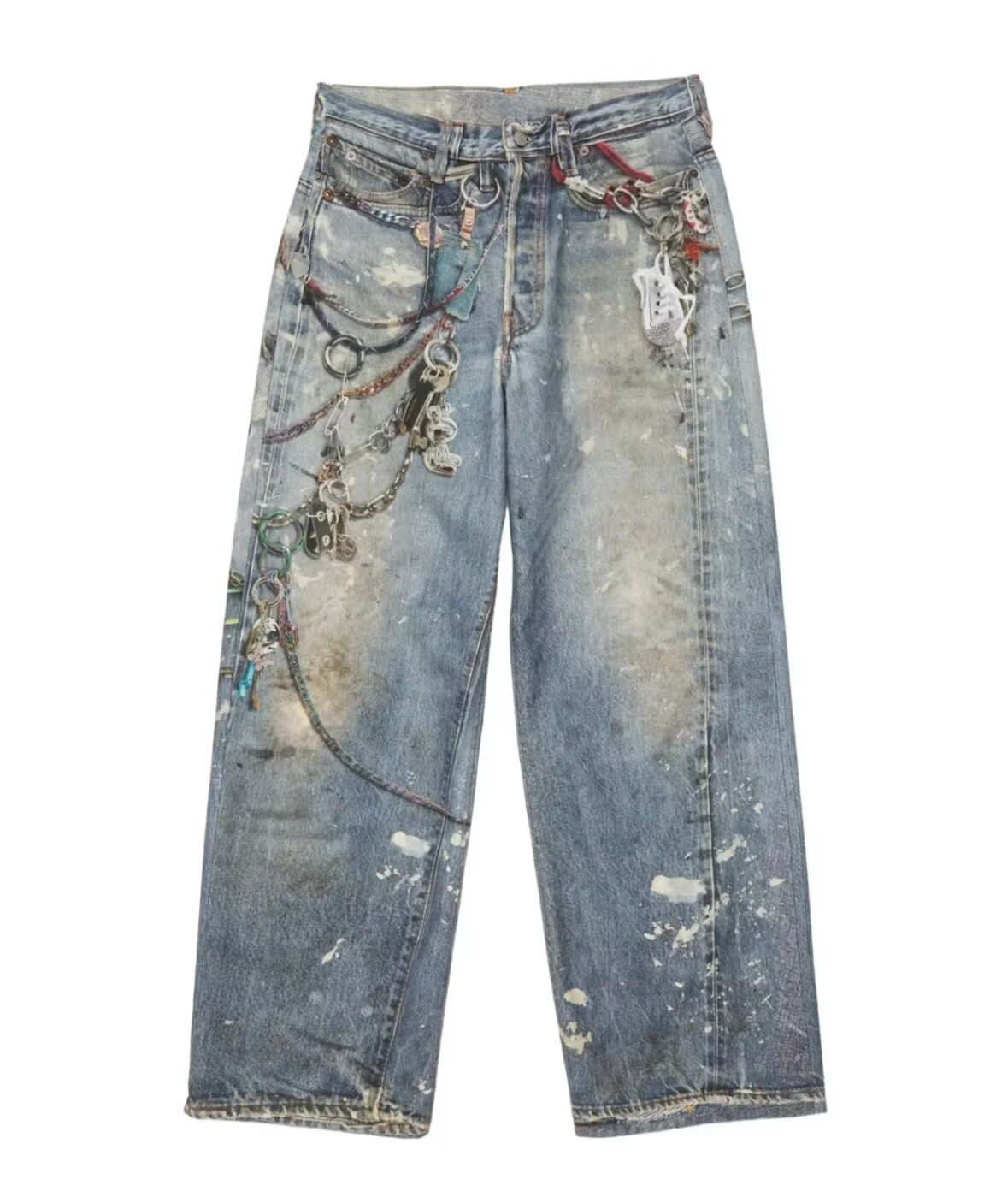 AC Style Graffiti Print Metal Decor Jeans – Unisex Distressed Denim Pants With Patchwork (S-XXXL)_mkmklike.com