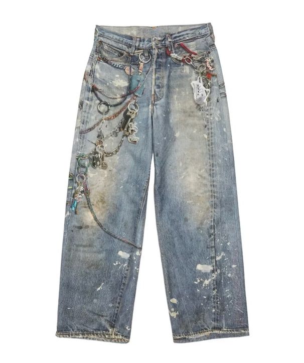 AC Style Graffiti Print Metal Decor Jeans – Unisex Distressed Denim Pants With Patchwork (S-XXXL)_mkmklike.com