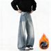 Men's Fleece-Lined Wide Leg Jeans – American Streetwear Style, Loose Fit Winter Denim Pants_mkmklike.com