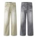 Punk High Washed Distressed Loose Jeans For Men, Niche Street Fashion Casual Spray Paint Wide-Leg Straight Pants_mkmklike.com
