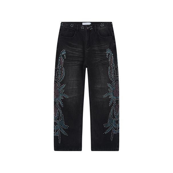 Distressed High-Street Jeans – Ripped & Bedazzled Denim (Black/Blue, Sizes 30-38) | Vintage-Inspired Streetwear With Rhinestone Details_mkmklike.com