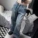 Women's Clothing Vintage Floral Print Low-Rise Wide-Leg Jeans For Women – Plus Size Comfort & Retro Style_mkmklike.com
