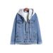 Women's Longline Denim Jacket With Detachable Hood, Fleece Lined, Oversized Fit, Warm & Stylish Winter Coat For Plus Size_mkmklike.com