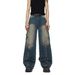 Spring New American High Street Patchwork Straight Long Loose Vintage Washed Jeans Men's Trendy Wide-Leg Pants_mkmklike.com