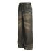 Punk Wasteland Vintage Dirty Jeans Niche Loose Button Design Distressed Washed Straight Long Pants For Men_mkmklike.com