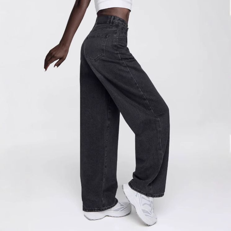 Trending Women's Jeans – Vintage Washed Blue | High Waist | Baggy Wide Leg | Distressed Details | Streetwear Staple_mkmklike.com