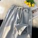 Light-colored Straight-leg Jeans For Petite Women, Spring And Autumn Thin Style, Elastic Waist, Wide-leg, Lace-up, Loose_mkmklike.com