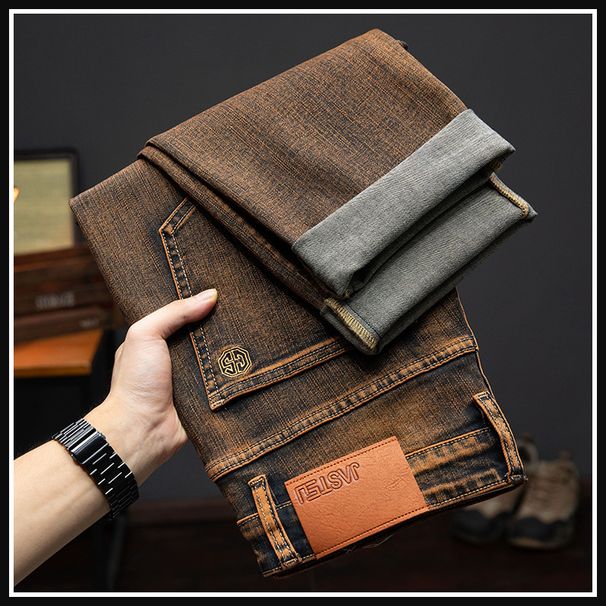 Men's Clothing Brown High End Jeans Men's Spring And Autumn New Elastic Slim All Match Straight Casual Trendy Long Pants_mkmklike.com