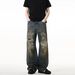 Men's Distressed Vintage Washed Jeans - Post-Apocalyptic Streetwear Denim Pants With Ripped Details, Loose Fit Vibe Casual Trousers_mkmklike.com