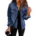 Vintage Washed Denim Jacket For Women – Non-Stretch Distressed V-Neck Long Sleeve Coat (S-2XL, Dark/Light Blue)_mkmklike.com