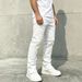 Men's White Stretch Slim Fit Jeans With Raw Hem & Patch Details - Urban Streetwear Denim Pants_mkmklike.com