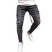 Men's Skinny Jeans Ripped Stretch Patch Denim Layered Pants European American Street Style New_mkmklike.com