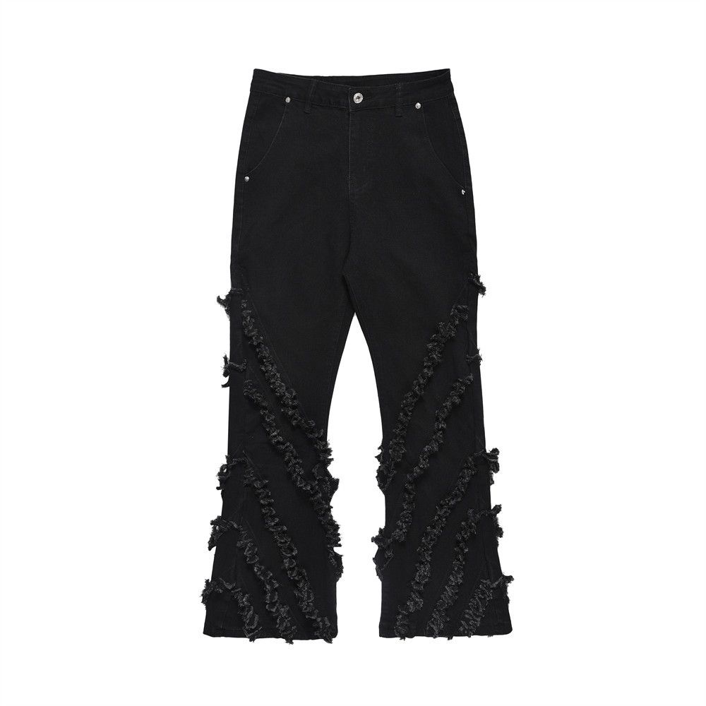 High Street Vibes Trendy Personality Jeans For Men Punk Design Cat Whiskers Patchwork Slightly Flared Wide-Leg Pants_mkmklike.com