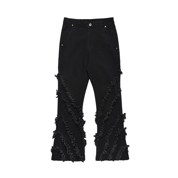 High Street Vibes Trendy Personality Jeans For Men Punk Design Cat Whiskers Patchwork Slightly Flared Wide-Leg Pants_mkmklike.com