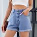 Women's Clothing Washed Classic Loose Curling Casual Denim Shorts_mkmklike.com