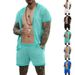 Men's hollowed out perspective cool casual thin men's short sleeved shorts set_mkmklike.com