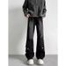 Men's Black Flared Cargo Jeans – High Street Style With Patchwork Design, Straight Leg Loose Fit For Trendy & Cool Look (S-3XL)_mkmklike.com