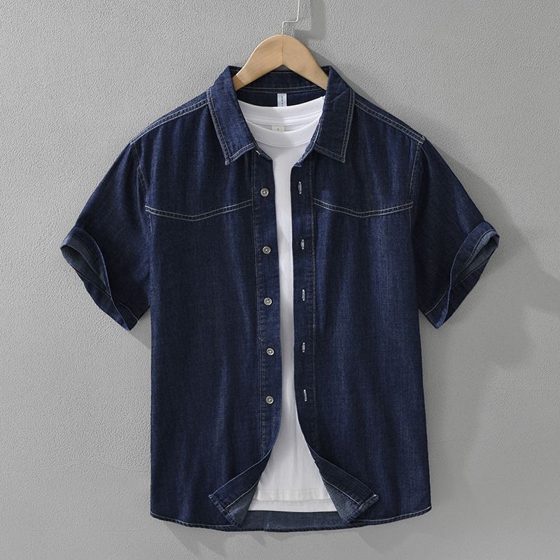 Retro Denim Short Sleeved Shirt, Fashionable And Versatile, Artistic And Casual Loose Top, Men's Clothing_mkmklike.com