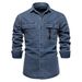 Autumn New Trend European Denim Men's Casual Solid Color Cotton Long Sleeved Washed Shirt_mkmklike.com