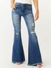 2025 European And American Cross-Border Autumn Winter Women's Ripped Mid-Waist Slim Fit Stretch Retro Flared_mkmklike.com